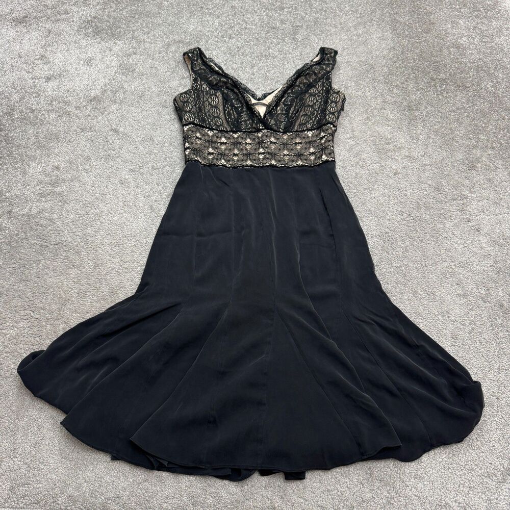 Elie Tahari Lace Fit & Flare A-Line Midi Dress Womens Small Black Sleeveless